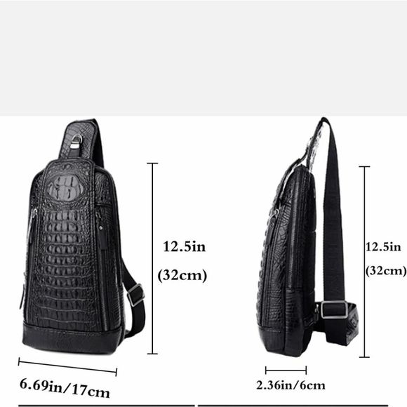 Men's Leather Crocodile Pattern Chest Bag Sling Backpack Crossbody Travel Bag - Picture 2 of 9